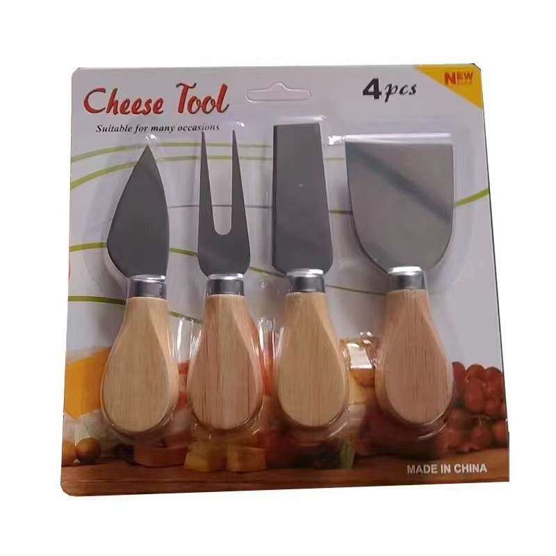 Manufacturer Stainless Steel Rubber Wooden Handle Cheese Cheese Knife Set Bamboo Butter Knife Cheese Fruit Fork Gift Box