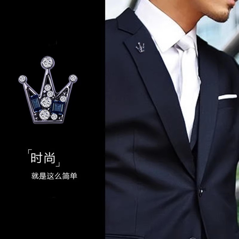 Crown Collar Pin Men's Brooch Accessories Suit Crystal Small Brooch Zhang Songwen Same Style Collar Pin Shirt Pin Summer