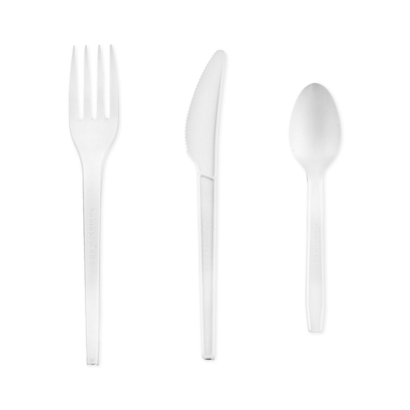 Disposable Thickeneded Knife, Fork and Spoon Pla Polylactic Acid Biological Degradable Tableware Aviation Cake Dessert