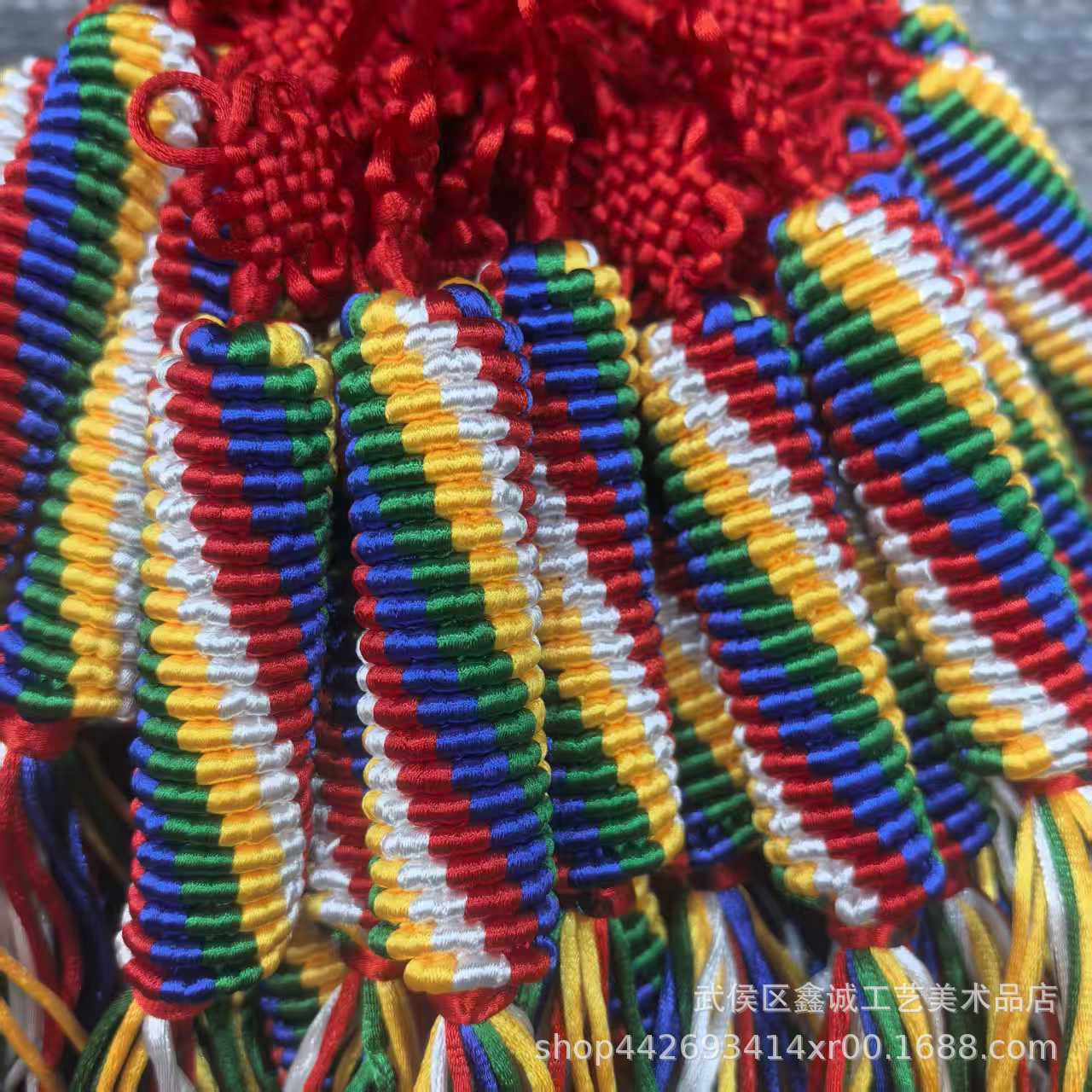 Xizang Colored Thread Hand-Woven Vajra Knot, Colorful Silk Thread Prayer Wheel Knot