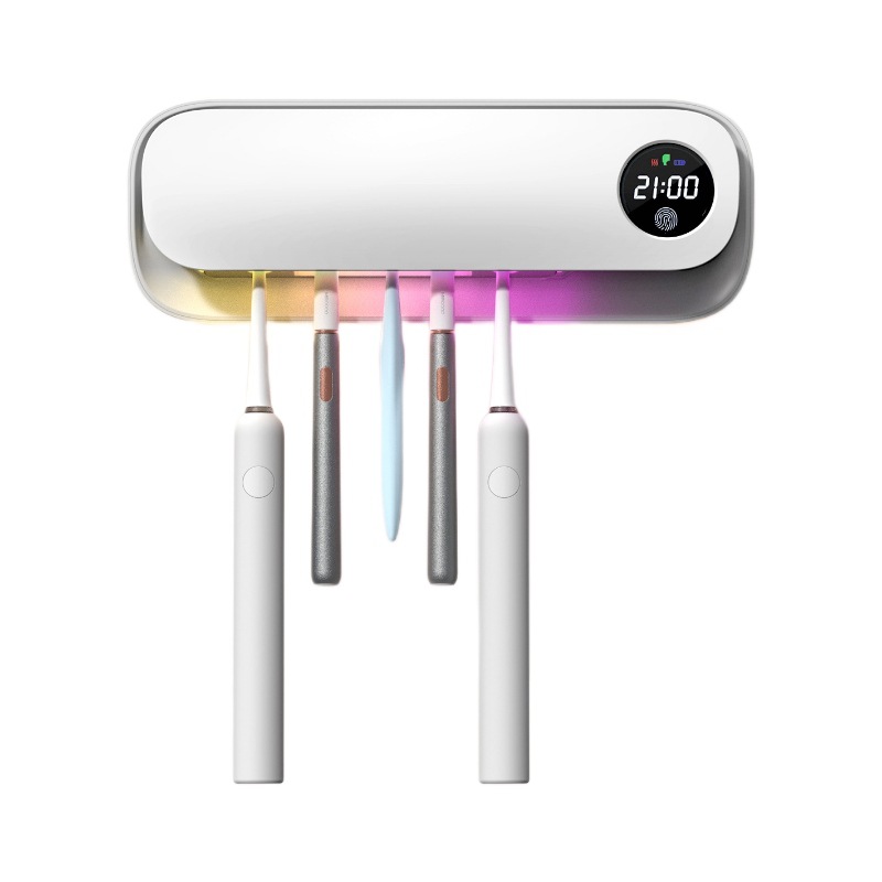 Toothbrush Sterilizer, Hot Air Drying, Timed Disinfection, Wall-Mounted Punch-Free Toothbrush Holder with Clock Display