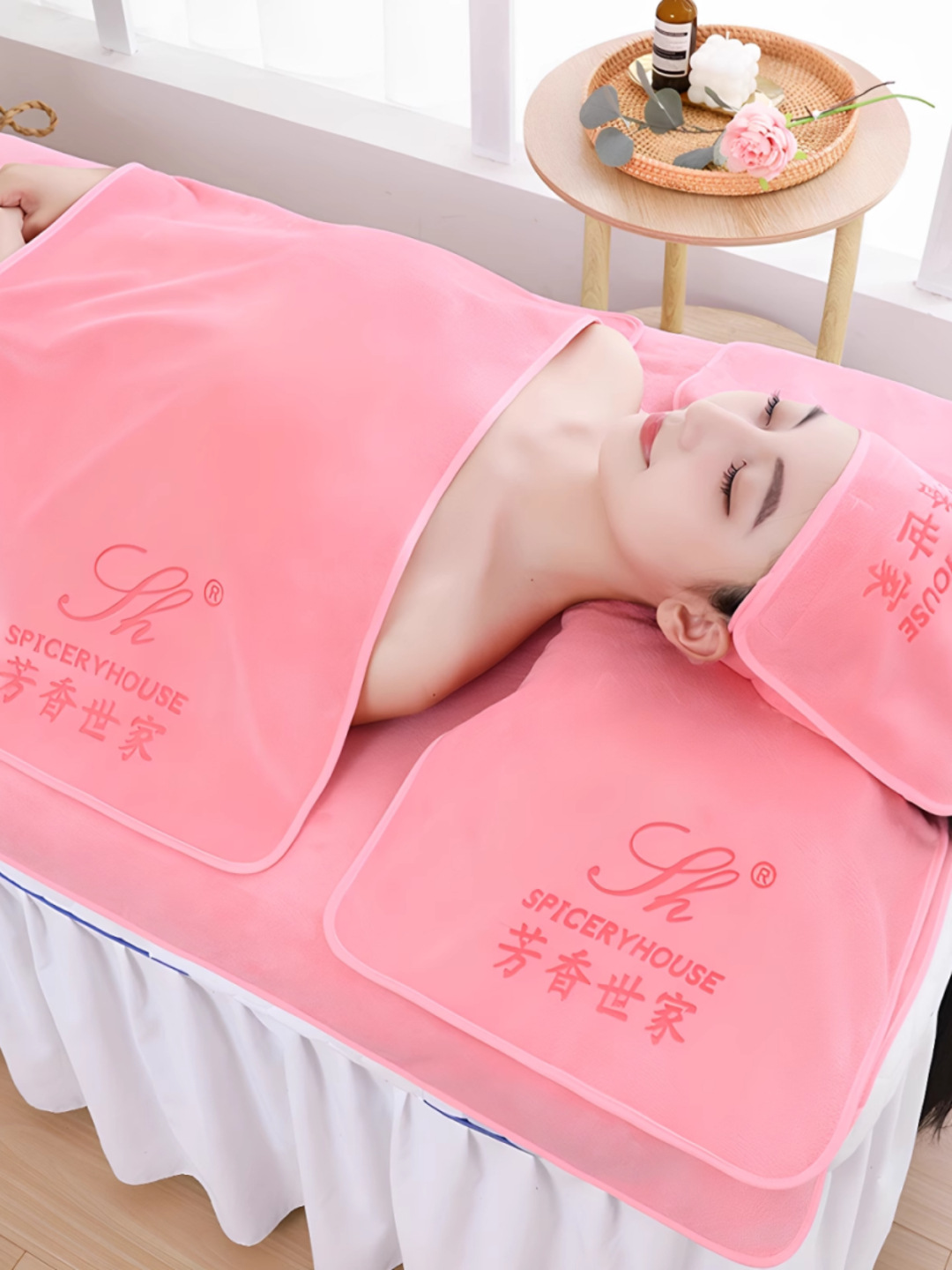 Beauty Salon Special Towel Ear Picking Physiotherapy Massage Bed Towel Matcha Color Pillow Towel Chest Towel Soft and Absorbent Logo
