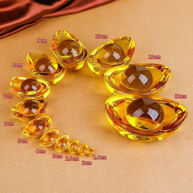 Wholesale Chinese-Style Yellow Crystal Glazed Large, Medium, and Small Ingot Ornaments, Golden Small Ingots for Housewarming and Home Decoration Crafts