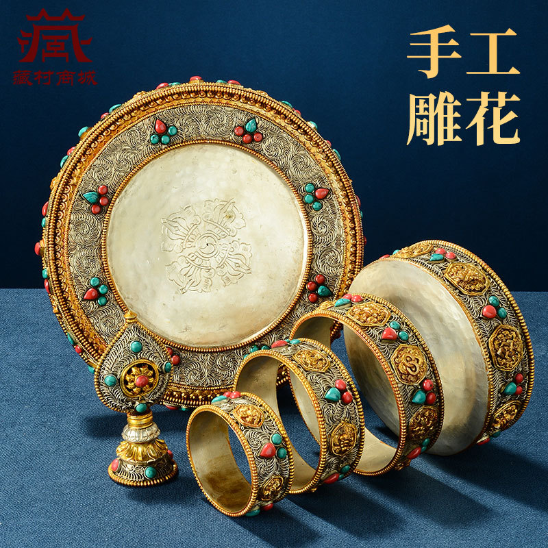 Nepal Handmade Manza Plate Ornaments Indoor Household Copper Silk Manza Tea Compass Gem Inlaid Manda Plate