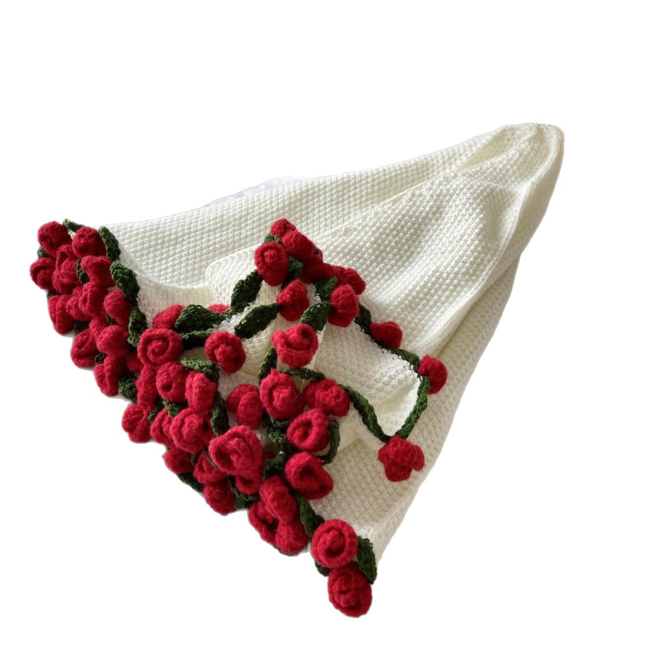 Finished Handmade Woolen Bouquet Blanket, Crocheted Lily of the Valley Rose Blanket, Creative Bouquet, Essential Gift for Goddess