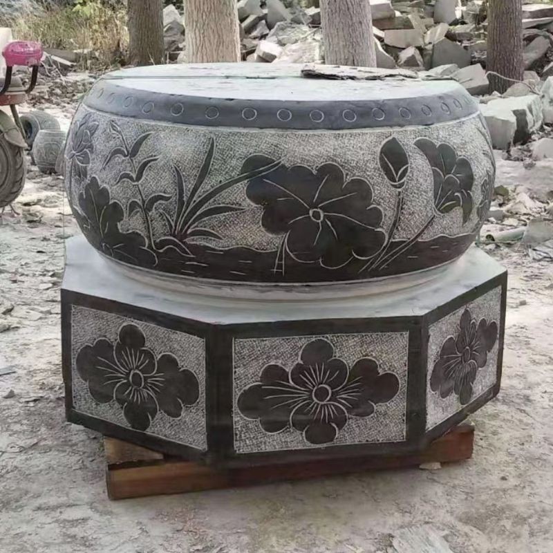 Stone Pillar Base with Stone Carving, Stone Pillar Base, Stone Pillar Wrap, Stone Pillar Base, Ancient Building Pillar Foundation