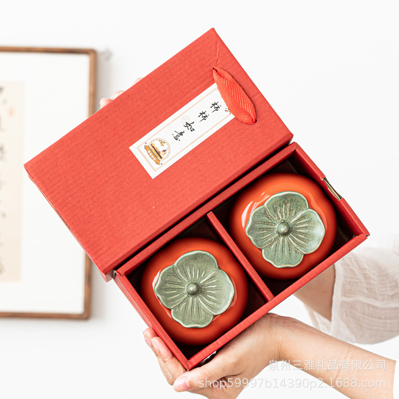 Tea Pot Ceramic Everything Sealed Pot Candy Tea Box Ruyi Accompanying Gift Wedding Candy Pot Persimmon Gift