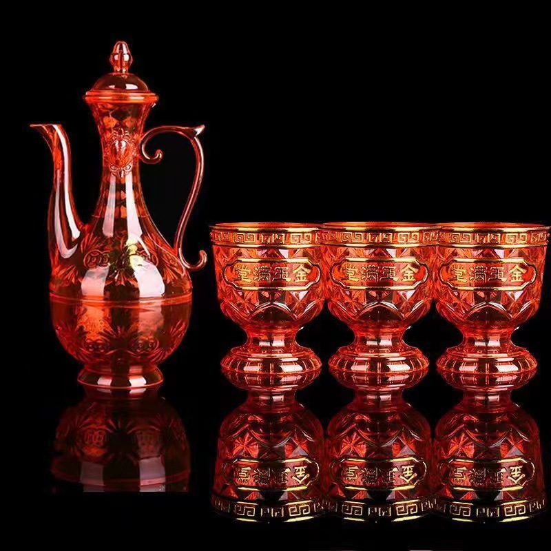 Plastic Crystal Wine Bottle Golden Fortune Wine Bottle for God and Buddha for Taiwan Household Supplies Small Size Wine Pot Factory Wholesale