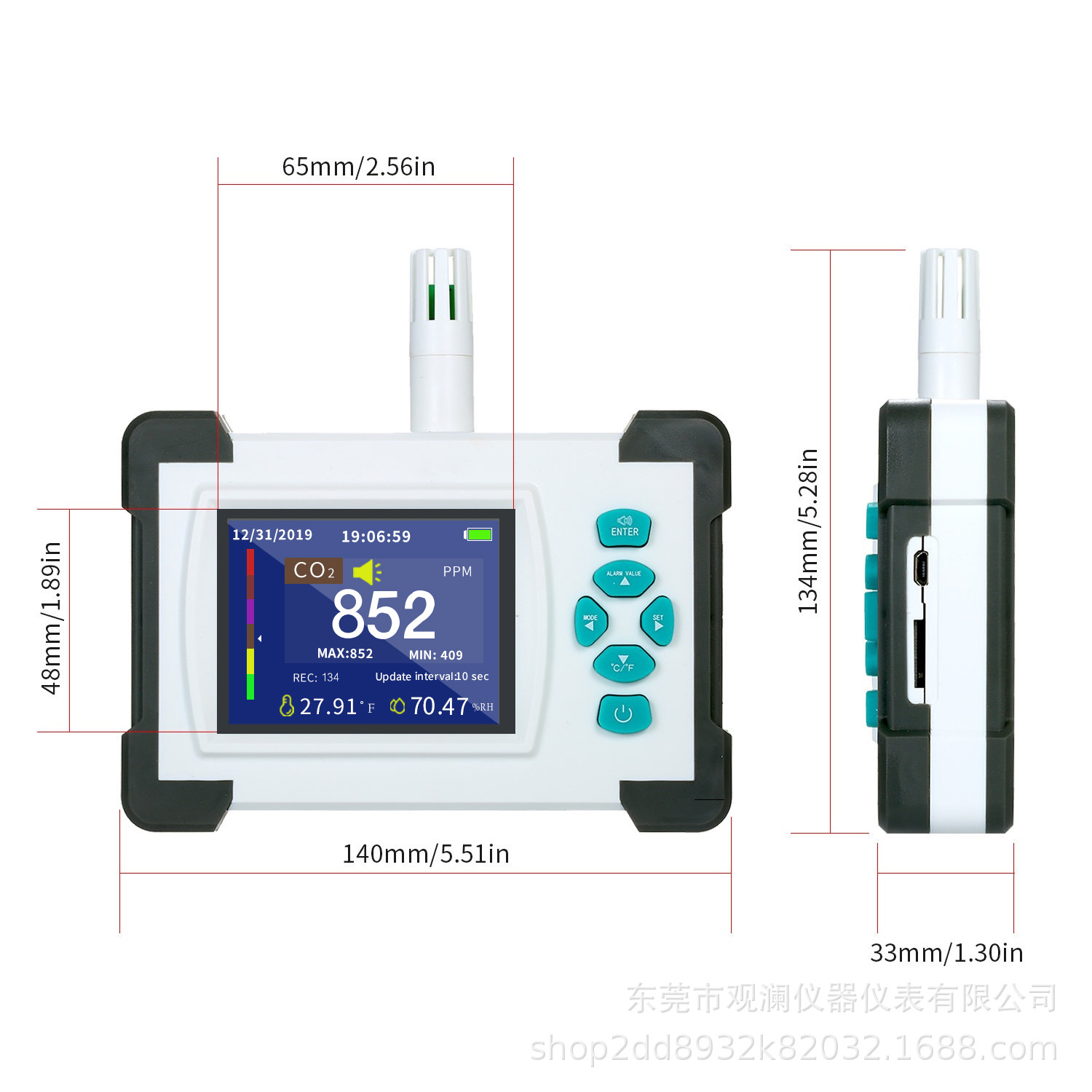 Manufacturer Multifunctional Environment Detector Carbon Dioxide Sensor Household Indoor Oxygen Detection Alarm Processing