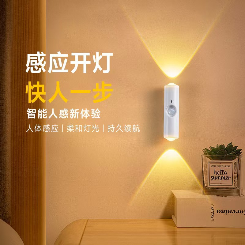 Cross-Border New Smart Human Body Sensor Lamp, Punch-Free Magnetic Atmosphere Lamp, Rechargeable Night Light, Double Cat-Eye Wall Lamp