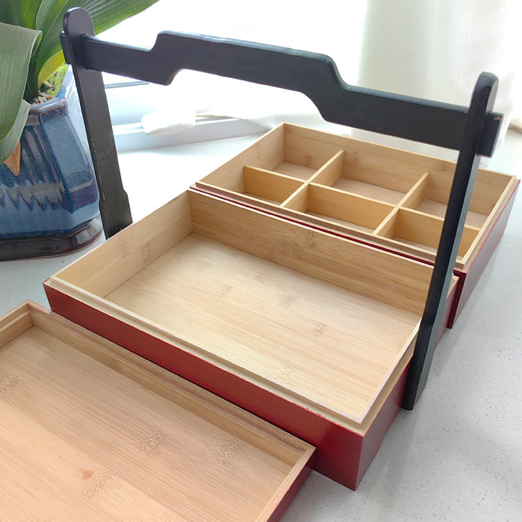 Chinese Mooncake Basket Snack Box Multi-Layer Solid Wood Bamboo Box Hotel Dinner Plate Tea Set Storage Picnic Food Box