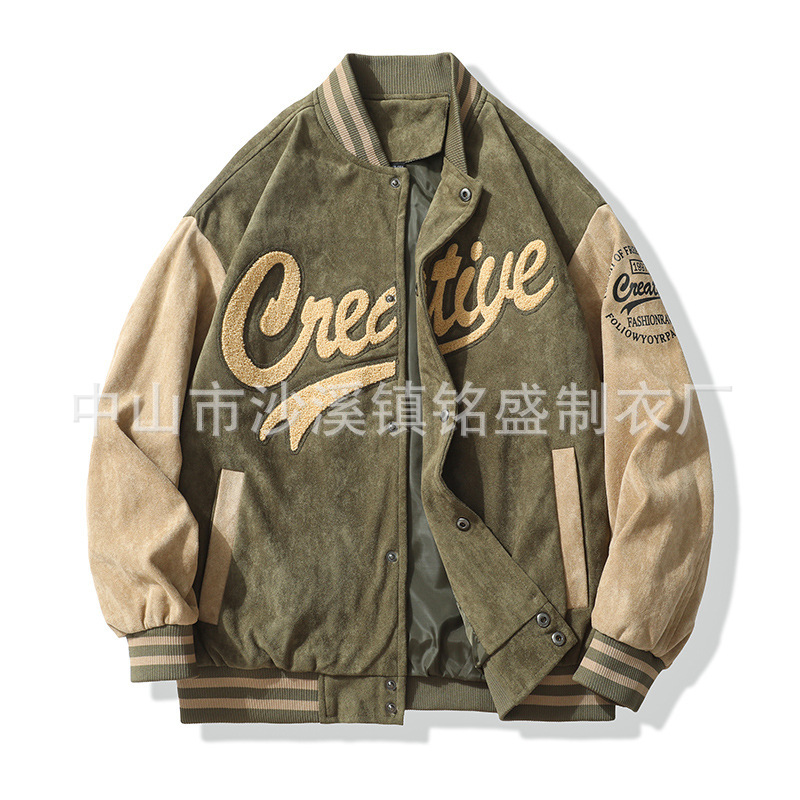 Cross-Border Trendy Brand Autumn and Winter Casual Stand-Up Collar Baseball Jacket Custom Men's Loose Large Size Street Fashion Jacket Top for Men