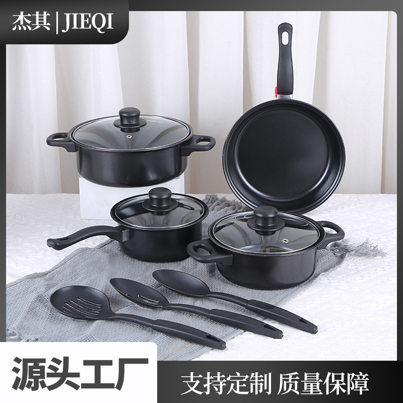 Кросс-бордерный медицинский каменный набор кастрюль для домашнего использования с меньшим количеством дымов, индукционная плита, антипригарные кастрюли, набор кухонных принадлежностей