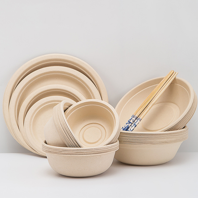 Disposable bowl paper bowl commercial household round tableware bowl and chopsticks suit degradable thickened Barbecue Bowl environmental protection