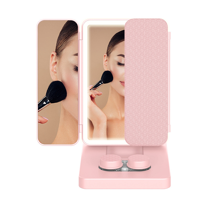 Cross-Border Mirror Foldableing Led Cosmetic Mirror Desktop Telescopic Rotating Stand Cosmetic Mirror with Light Rechargeable Vanity Mirror