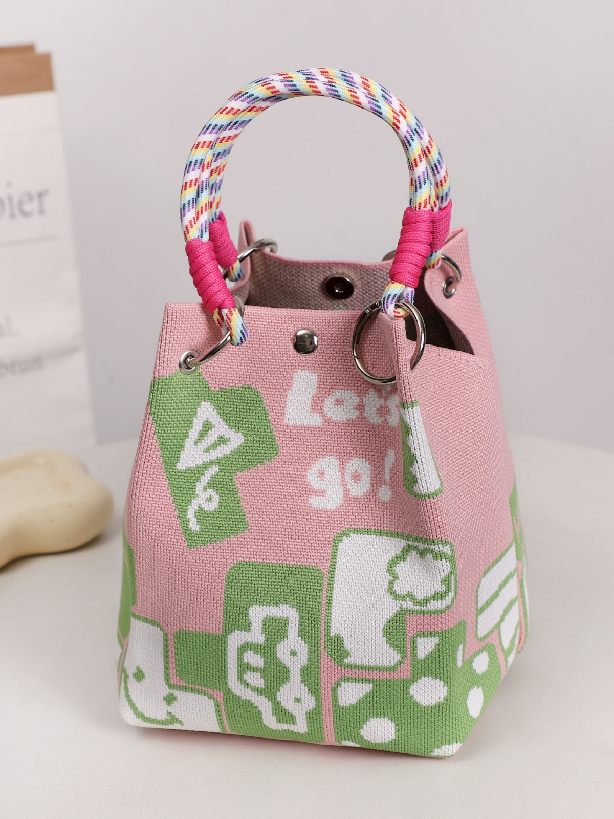 Large-Capacity Small Bag Women's Knitted Satchel Vest Tote Bag Satchel Cosmetics Bag K-Style Iins Hand Bag