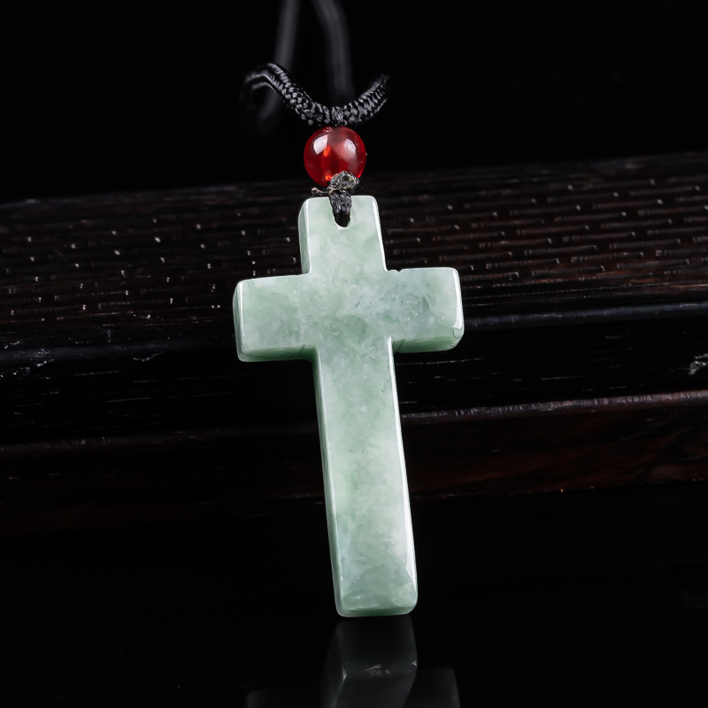 Natural Jade A Goods Cross Pendant Necklace Jade Transport Pendant Men's and Women's Jade Pendant Antique Domineering Pure Natural