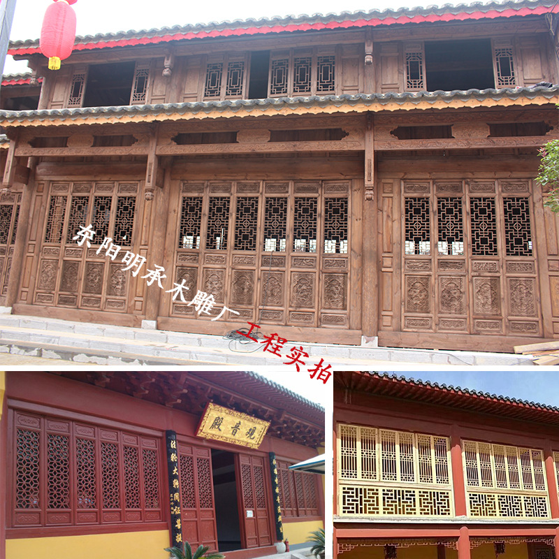 Dongyang wood carving solid wood lattice antique doors and windows custom-made Chinese hollow grille wood window lattice door retro decoration