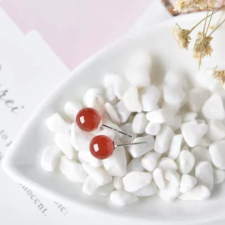 Yuyu Red Agate Earrings S925 Silver Bead Earrings Jewelry Simple Fashion Jewelry MN1122121