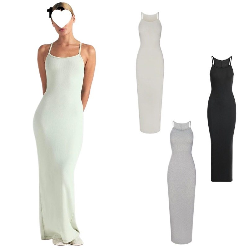 Новинка в европейском и американском стиле, платье на бретельках, облегающее, длинное платье с разрезом