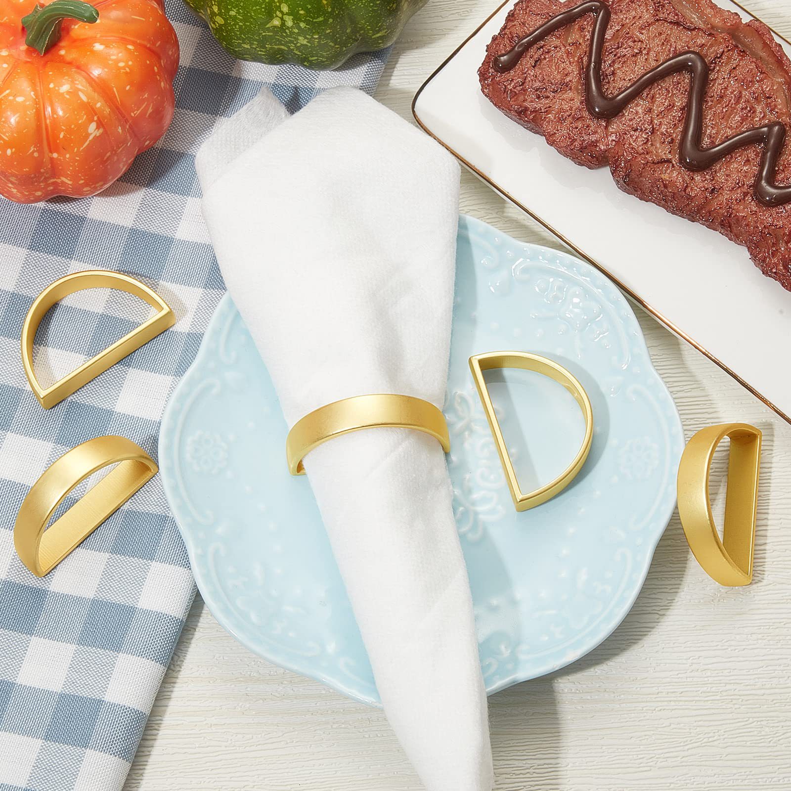 Cross-Border Simple Zinc Alloy Matte Gold Semi-Circular D-Shaped Napkin Ring Hotel Restaurant Table Decoration Napkin Buckle Wholesale