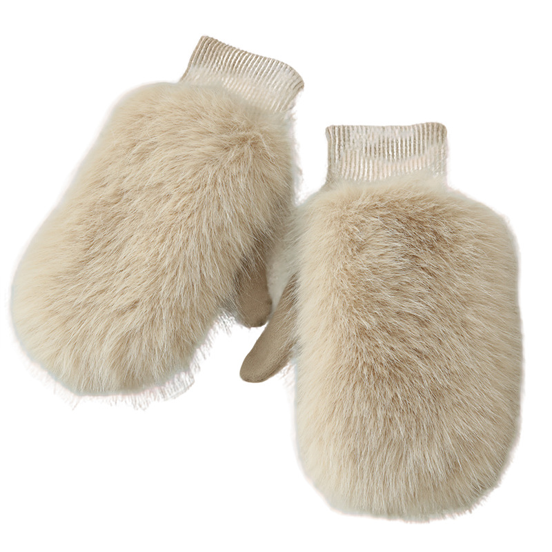 Cross-border trade winter warm gloves thickened windproof cute cold-proof plush Luo Kou fashion explosion ladies gloves