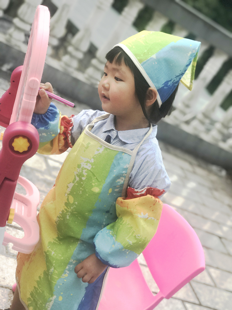 Rainbow Contrasting Color Studio Apron Printed Children's Apron Art Apron Canvas Denim Linen Apron Kitchen Cross Border
