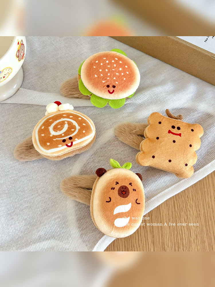 Children's Cartoon Fun Burger Plush Hairpin Girls Side Bangs Broken Hair Bb Clip Headwear Cute Hairpin Winter