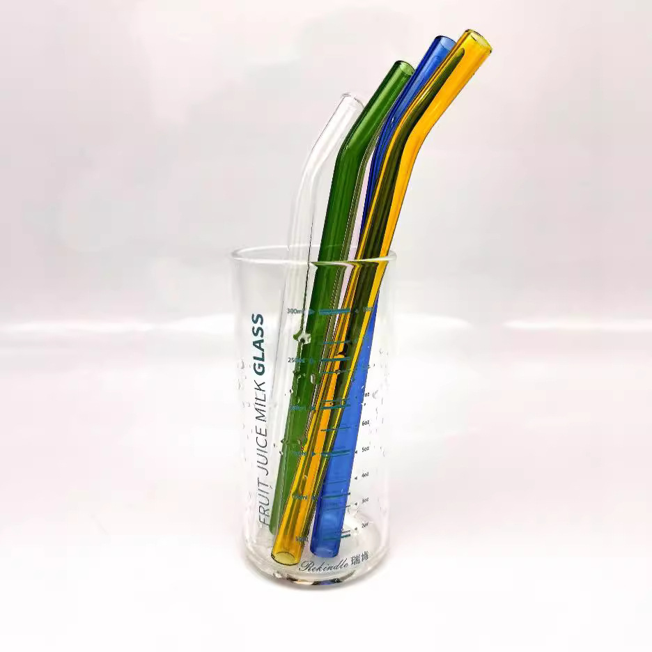 Factory supply 12x 200mm transparent High Borosilicate colored glass straw high temperature resistant environmental protection milk tea straw