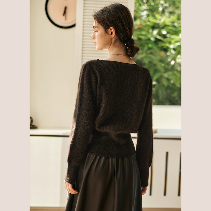 Olrain French One-Neck Knitwear Women's Autum 2025 Slit Hem Waist Pullover Knitwear