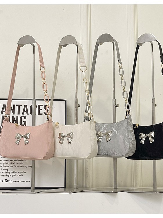 Korean Style Underarm Bag for Women, New Sweet and Stylish Shoulder Bag, Internet Celebrity Hot Style, Fashionable Bow Chain Women's Bag