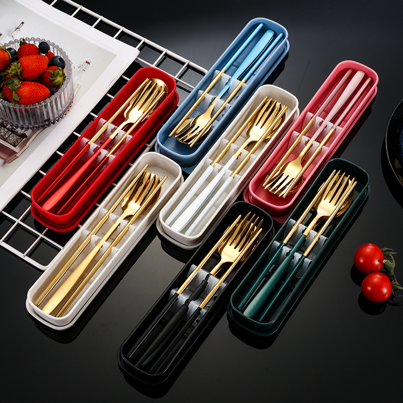 Набор портативной столовой посуды из нержавеющей стали 304, корейская посуда, вилка, палочки для еды, три предмета, подарок для студентов и офисных работников