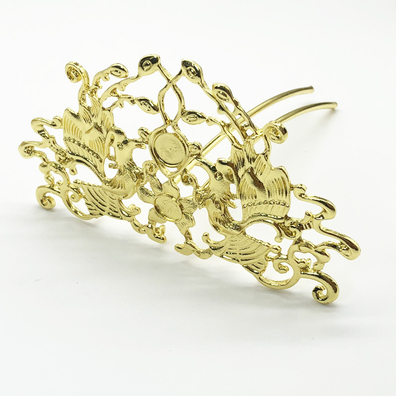 DIY jewelry accessories retro palace step alloy double Phoenix Chengxiang hair crown hairpin main material factory outlet