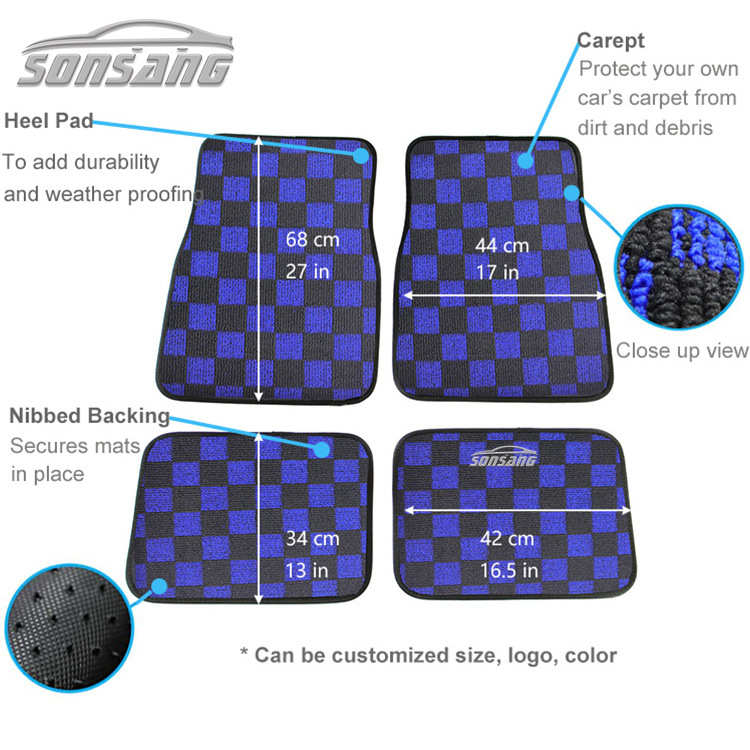 Checkered Universal Advertising Promotional Racing Car Mat Red Plaid Mosaic Car Carpet Mat Suede