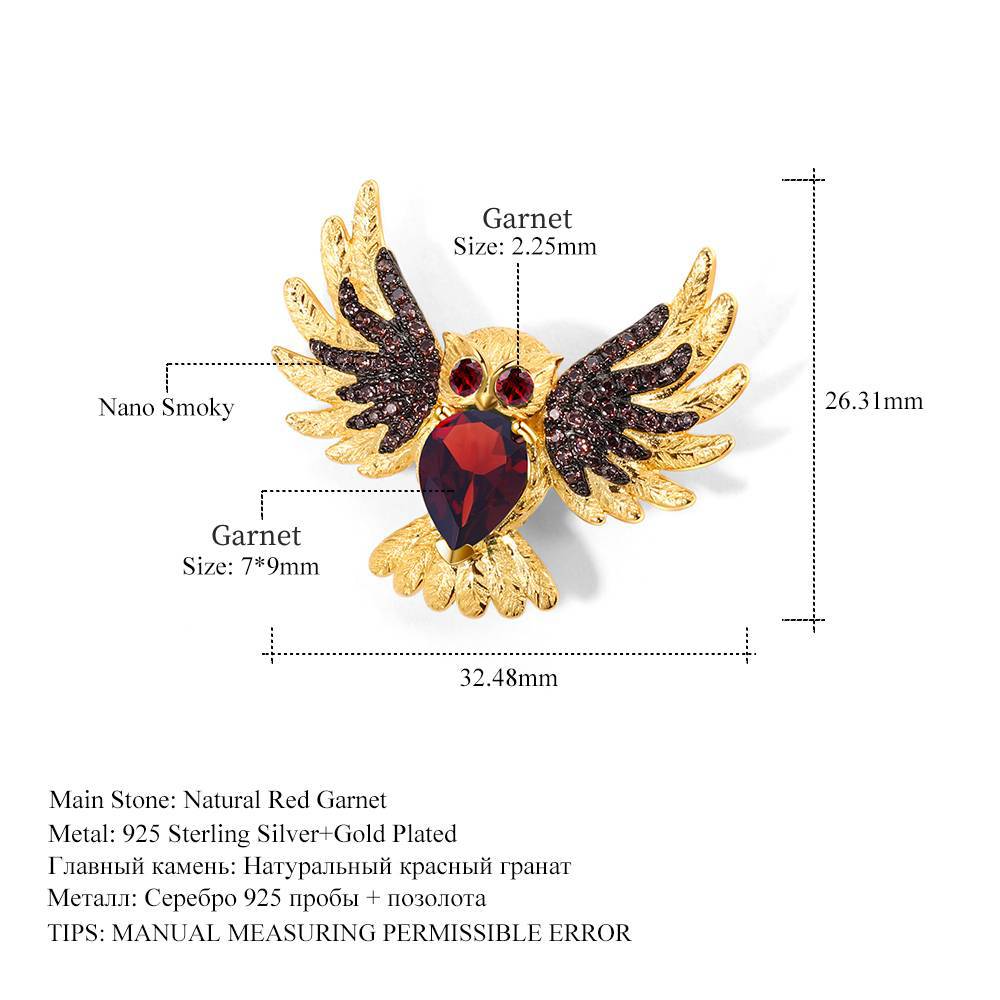Designer Caibao Brooch Pendant Owl Design High-grade 925 Silver Natural Garnet Necklace Pendant