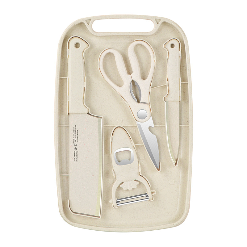 Yangjiang factory specializes in household cutting board fruit knife five-in-one knife combination kitchen baby food kitchen knife suit