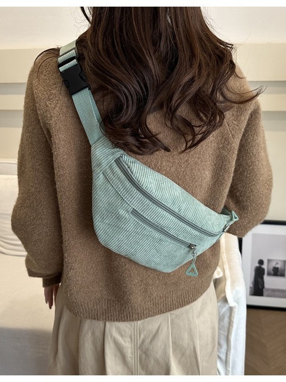 Cross-Border Lightweight Waist Bag New Corduroy Casual Women's Multi-Purpose Crossbody Bag Versatile Fashion Simple Chest Bag Cycling Bag