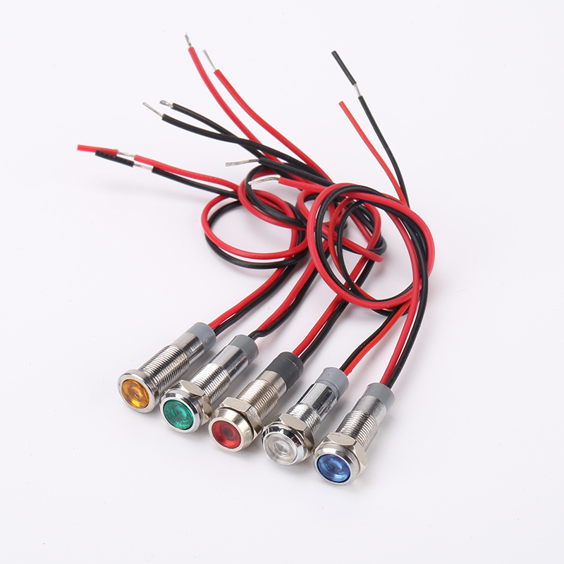 LED metal indicator light 6 8 12mm power waterproof signal light 3V6V12V24V220V working light with wire