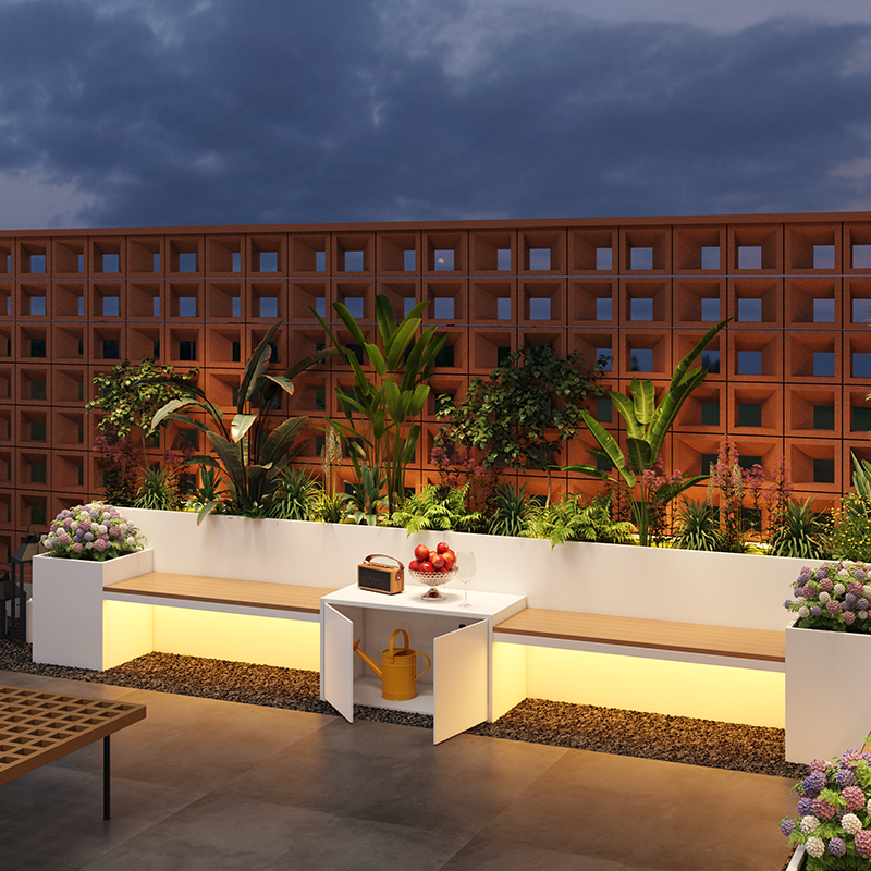 Outdoor Lighting Stainless Steel Flower Box Stool Wrought Iron Flower Trough Balcony Shopping Mall Outdoor Courtyard Flower Pot Sales Department Flower Box