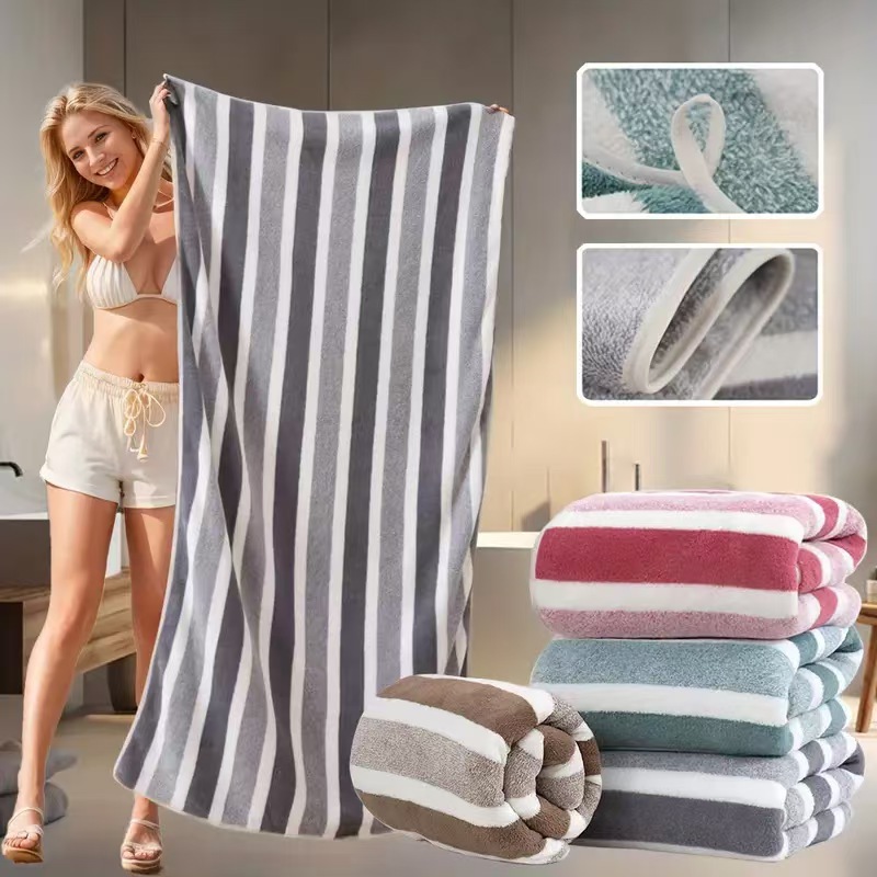 Cross-Border Cationic Coral Velvet Two-Color Wide Towel Bath Towel Set Soft and Absorbent Gift Supermarket Wholesale