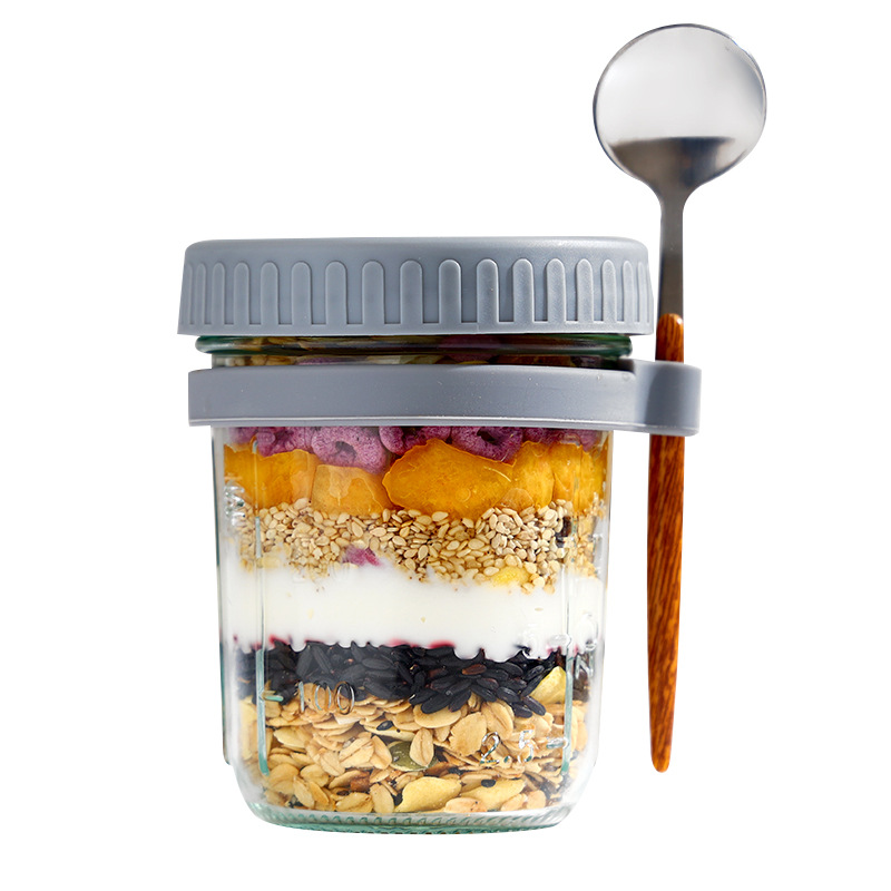 Amazon Overnight Oatmeal Cup Glass with Lid and Spoon Mason Cup Sealed Breakfast Cup Salad Jar yogurt cup