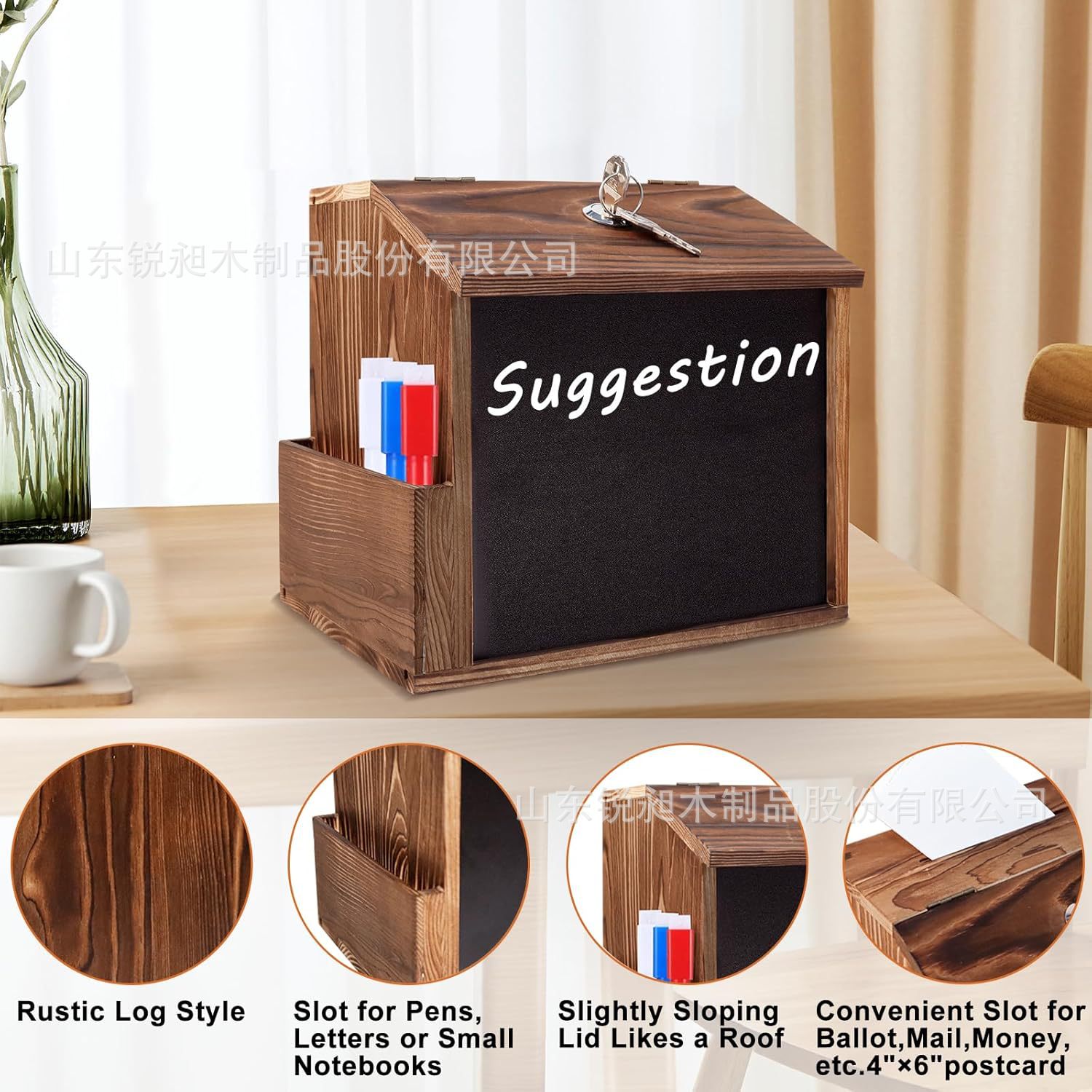 In-Stock Vintage Wooden Suggestion Box Solid Wood Lockable Voting Suggestion Box Letter Box Wall-Mounted Charity Donation Storage Box