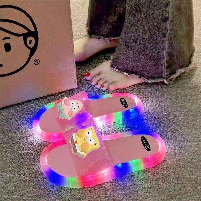 Trendy Luminous Slippers for Women, Fashionable Street Style, Cartoon Cool Night Light Soft Sole Sandals for Women, New Summer Style