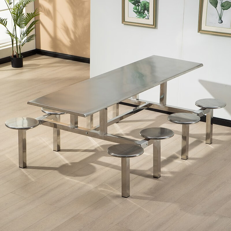 Stainless Steel Dining Table for Four, Six, or Multiple People, Suitable for Staff Canteens, Schools, Factories, Restaurants, Foldable Stainless Steel Canteen Table