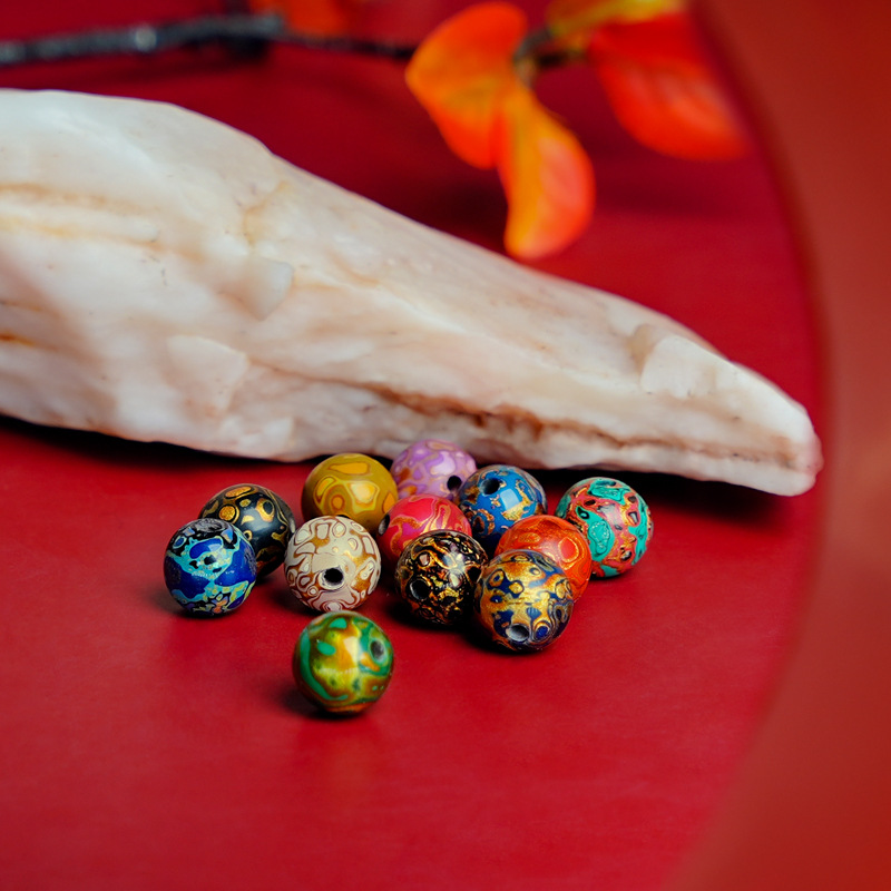 Seven alley lacquer lacquer beads single beads loose beads 8mm rhinoceros leather lacquer beads Fuzhou lacquer craft non-heritage natural snail