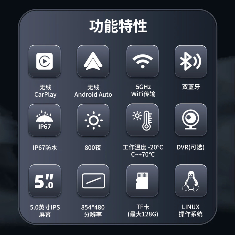 Cross-Border New Product 5inch Motorcycle Screen Projection Navigation Recorder Front and Rear Dual Lens Ip68 Waterproof Tire Pressure Monitoring