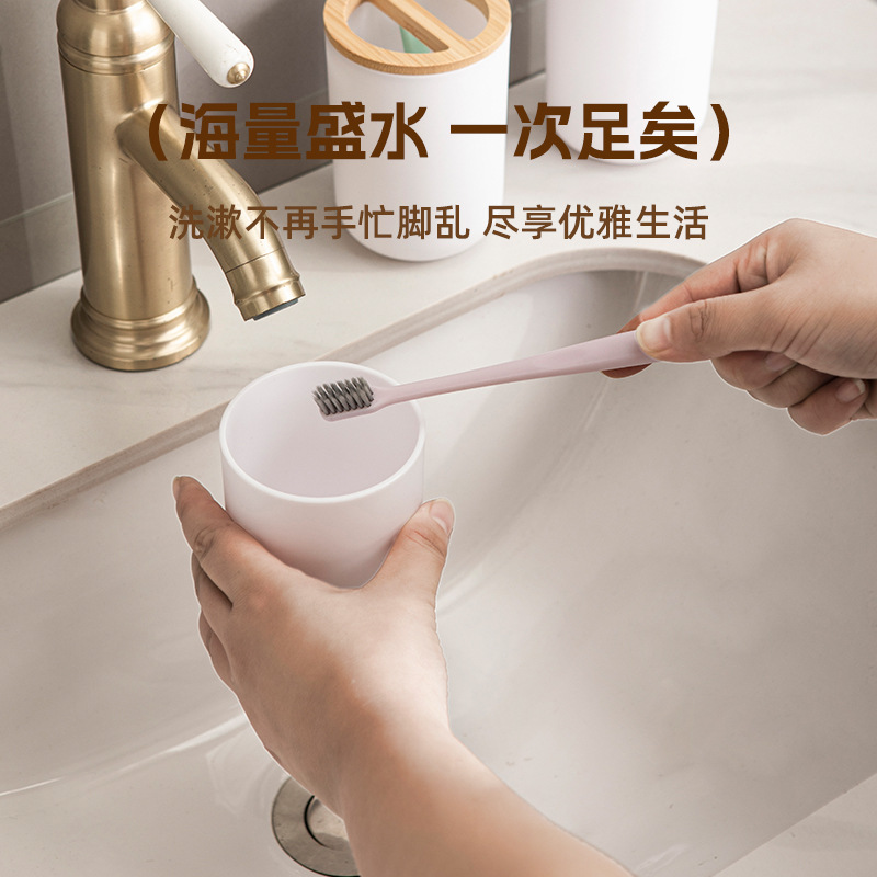 Bathroom Set Nordic Solid Color Round Ready-Made Bathroom Lotion Bottle Mouthwash Cup Toothbrush Holder Soap Box Bamboo Wholesale
