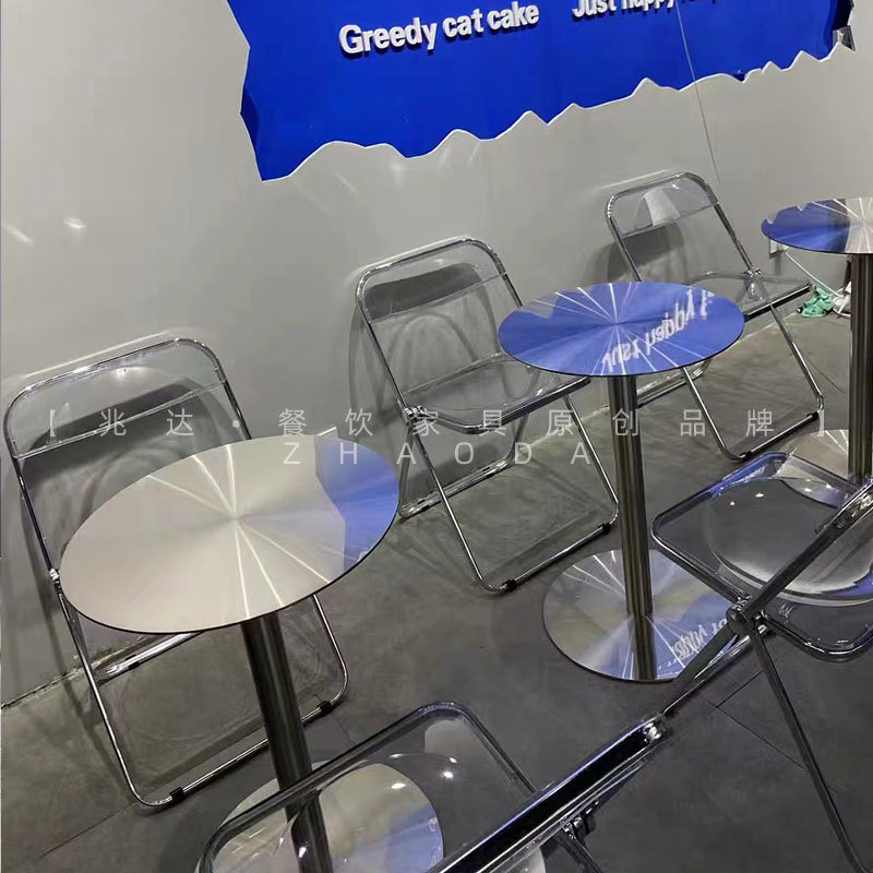 Industrial Style Cafe Table Stainless Steel Bar Table and Chair Light Luxury Simple Internet Celebrity Small Round Table Milk Tea Shop Dining Table and Chair