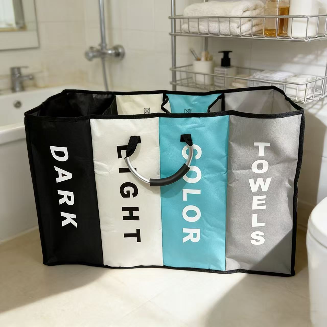 New Four-Color Four-Compartment Laundry Basket Aluminum Portable Multi-Functional Storage Basket Portable Foldable Four-In-One Storage Basket