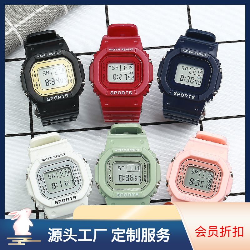 Factory wholesale Square small square Matcha green electronic watch for boys and girls students and children luminous waterproof sports electronic watch